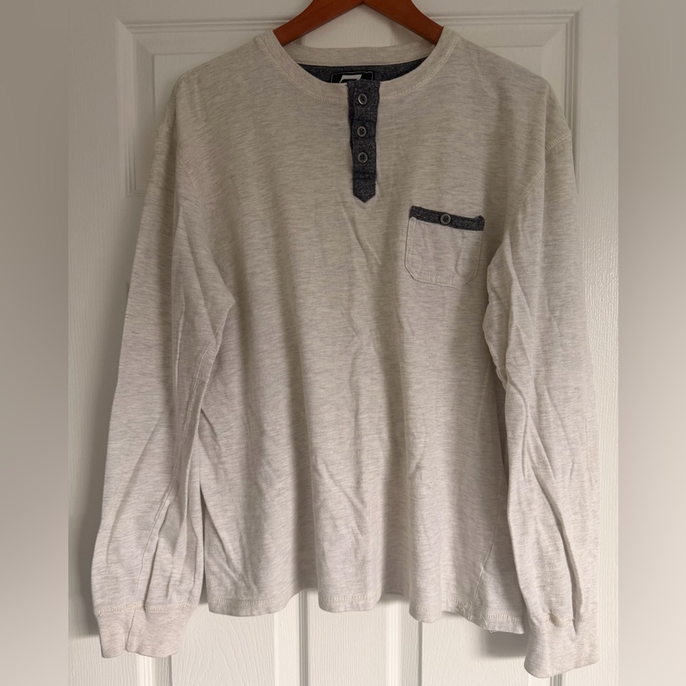 7Souls New York Men's Gray Long Sleeve Henley 1/4 Button Shirt Size L